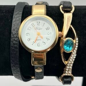 Gold & Black Duoya Eye Wrap Watch